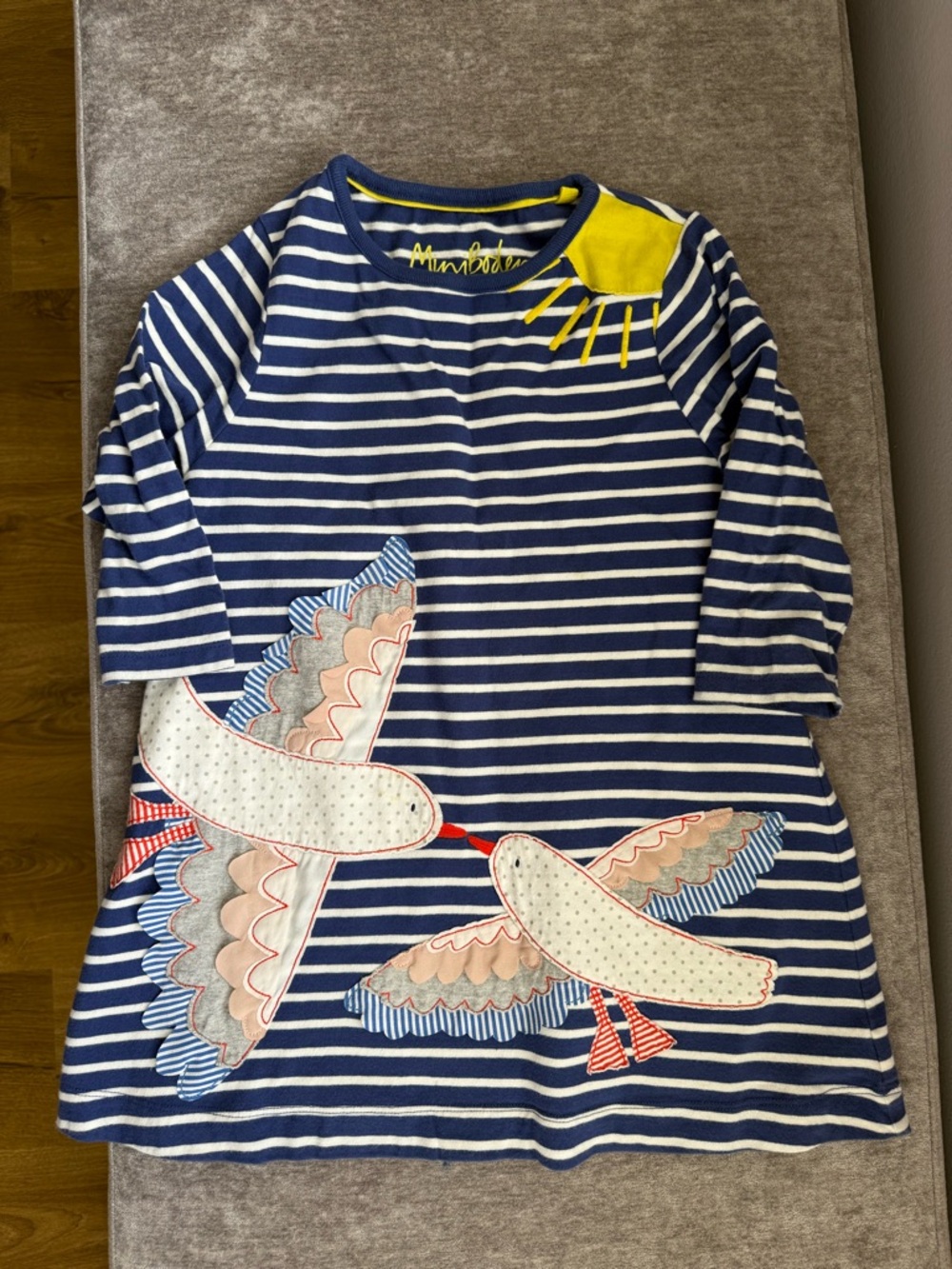 Mini Boden Navy & White Striped Top with Yellow Accent